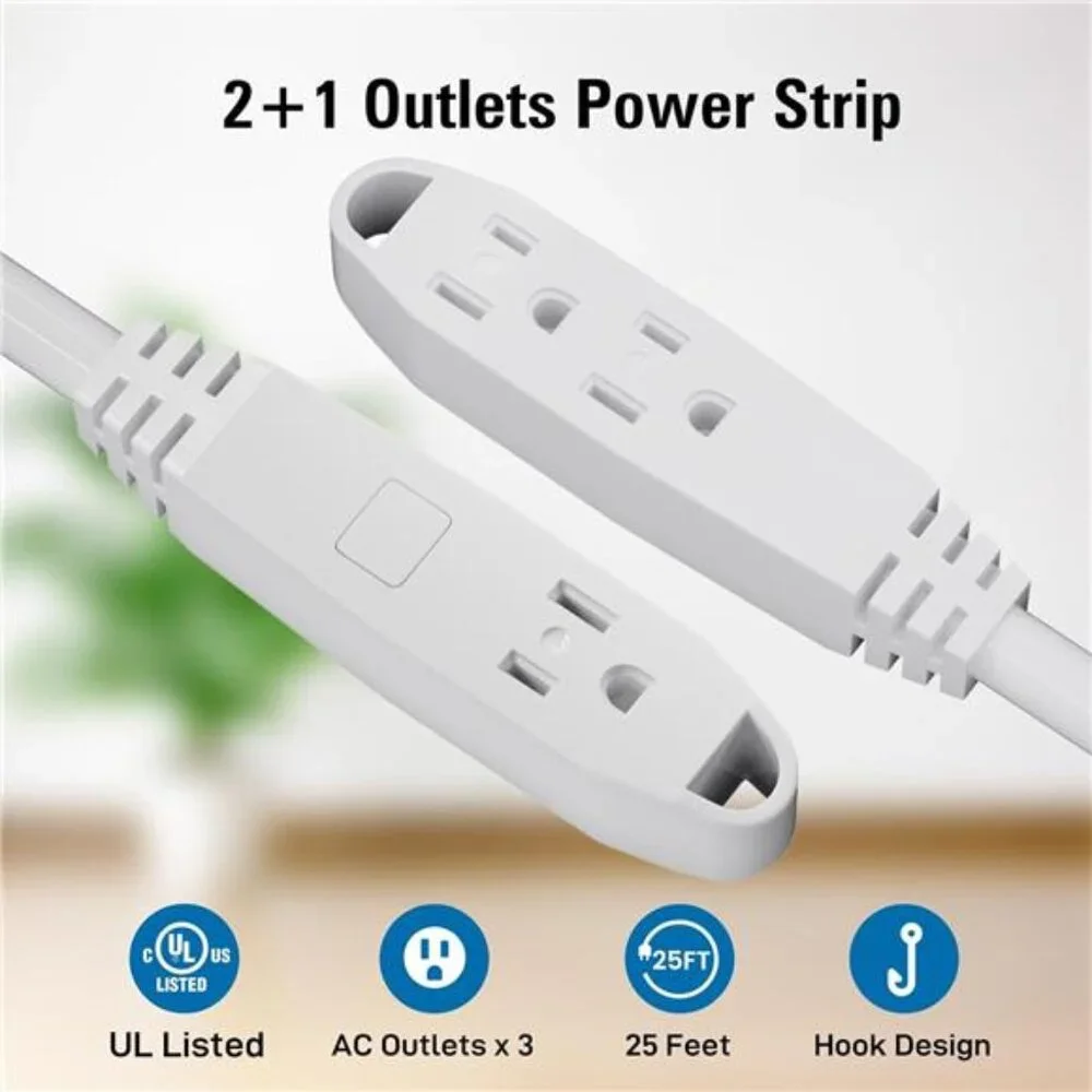 25-Feet 3 Outlet Extension Cord, Kasonic UL Listed, 16/3 SJTW 3-Wire Grounded